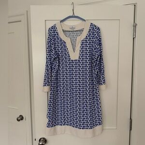 Jude Connally Blue and White Geometric Dress